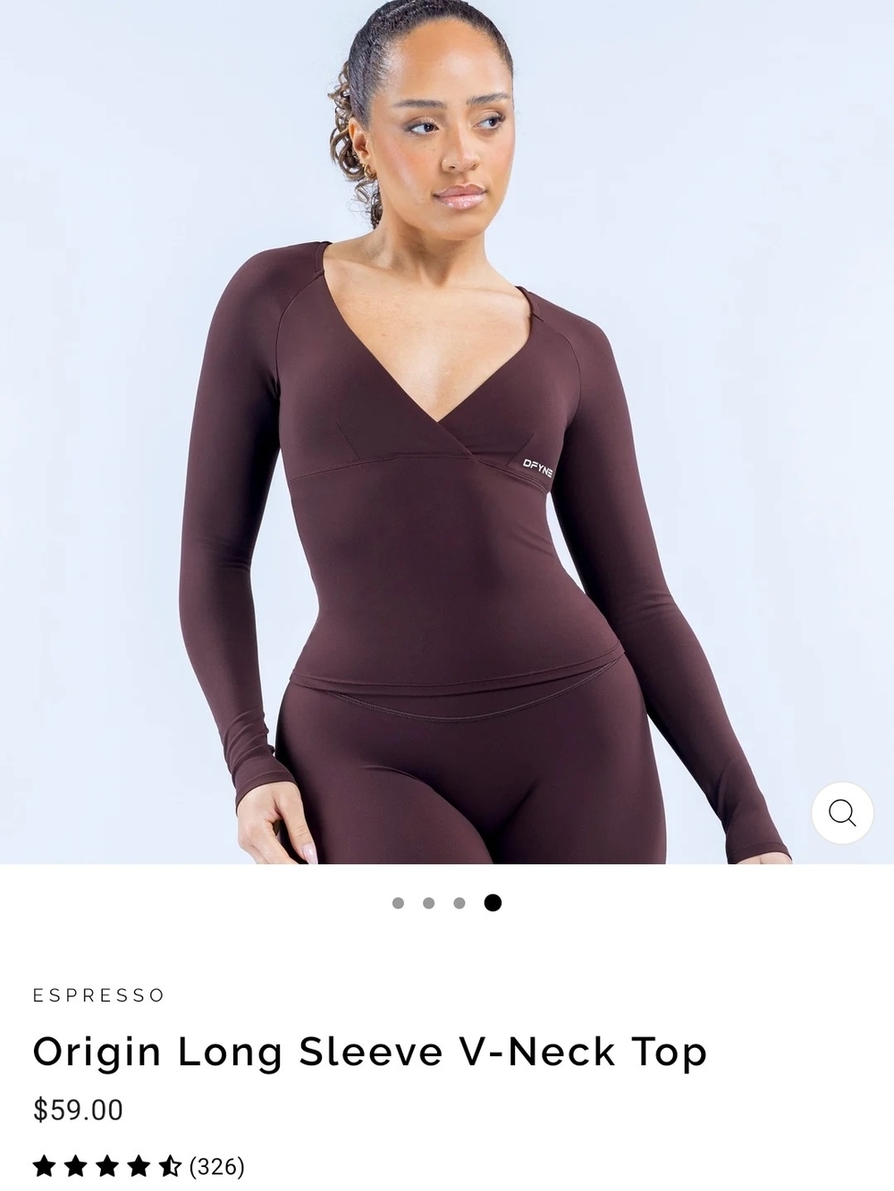 DFYNE- Long Sleeve V-Neck In Espresso Small NWT